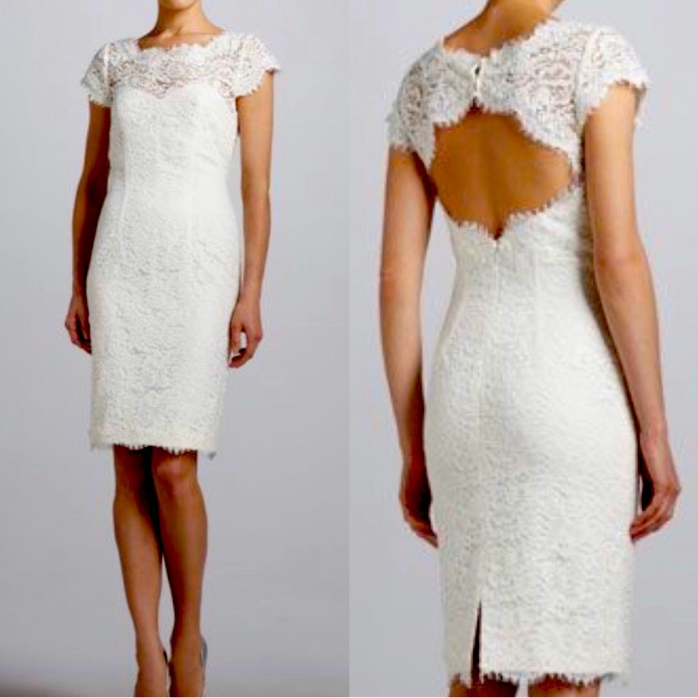 Monique Lhuillier Lace Open Back Cocktail Dress 6